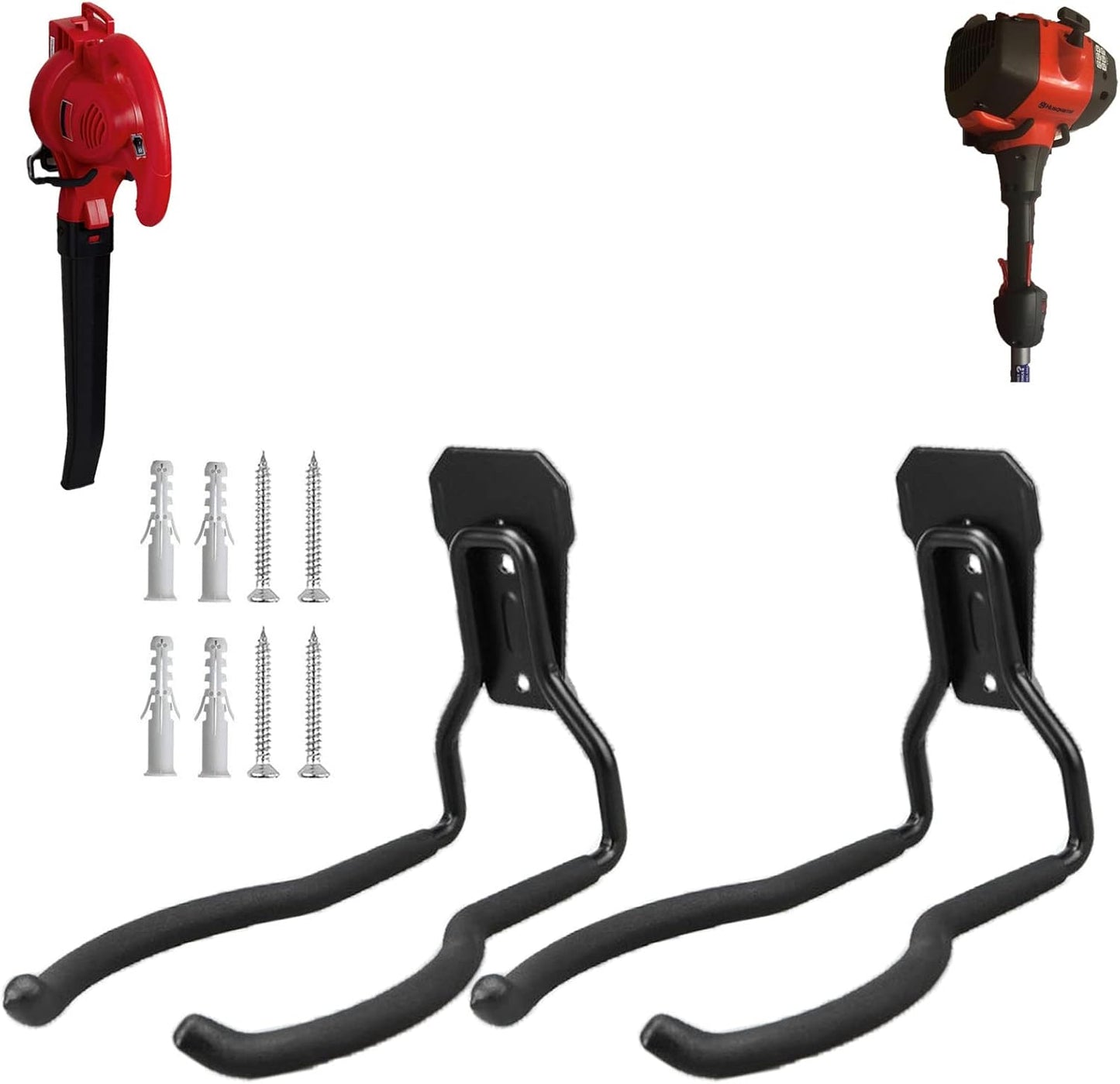 JuforminWeedeater Hanger, String Trimmer Hanger, Weed Eater Rack, Garage Wall Hooks, Power Tool Holder for Garage Wall, Utility Hooks for Garage Tool Organizers and Storage(Black-2 P)