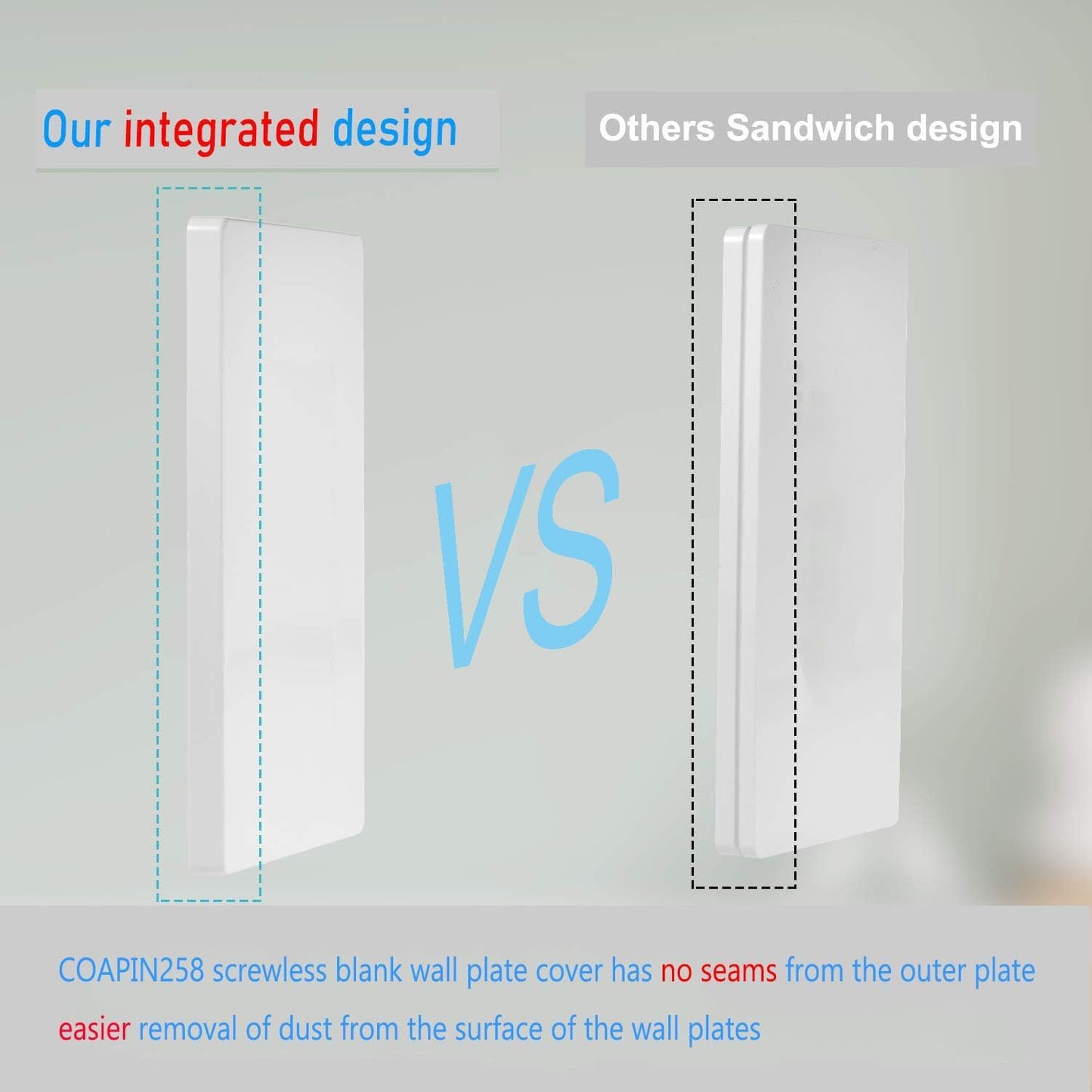 1-Gang Screwless Blank Wall Plate Cover Blank Switch Outlet Electrical Faceplate for Light Switch, Receptacle, Dimmers, USB Outlet, GFCI, Child Safe Cover Plate, White (10-Pack)