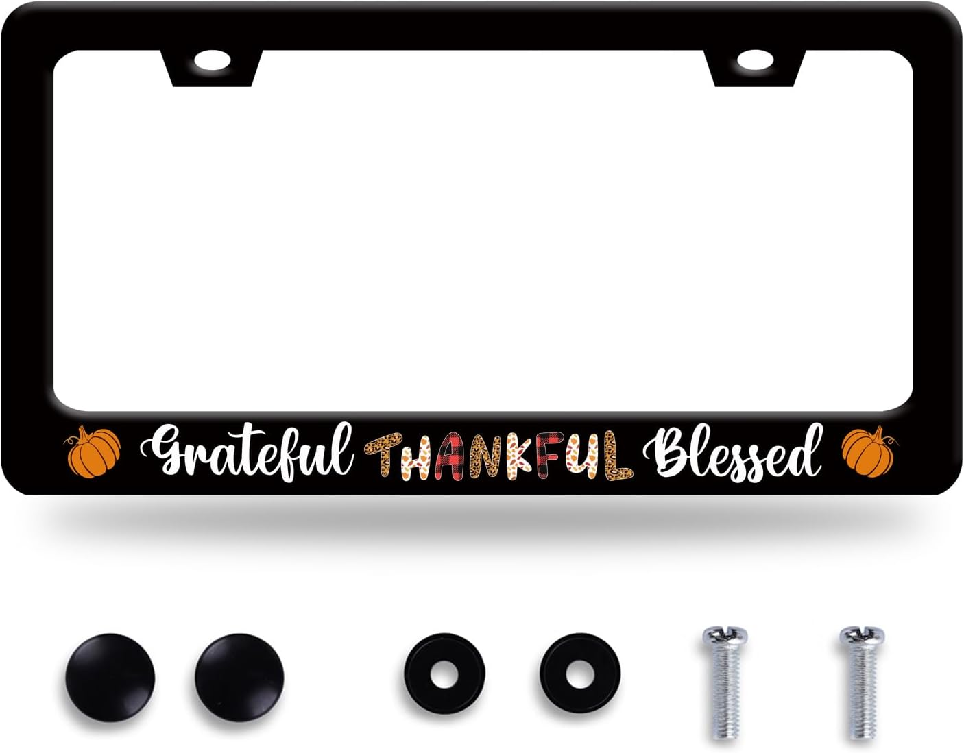 Grateful Thankful Blessed License Plate Frame Thanks Giving License Plate Frames Stainless Steel Accessories Cars Decor with 2 Holes and Screws Fits Standard US CA Vehicles Size 12.2 x 6 Inches