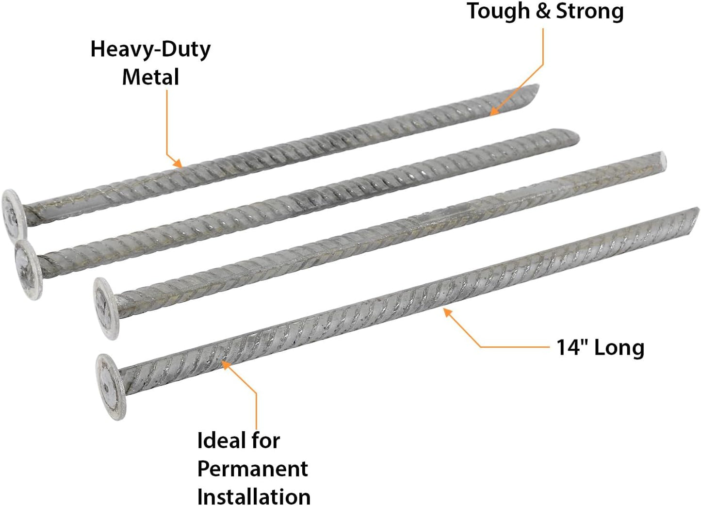 SmartSign Rebar Spikes - Pack of 40, Length 14", Diameter 1/2", Heavy Duty Metal Rebar Stakes for 6ft Parking Curbs/Wheel Stop/Speed Bump, Silver