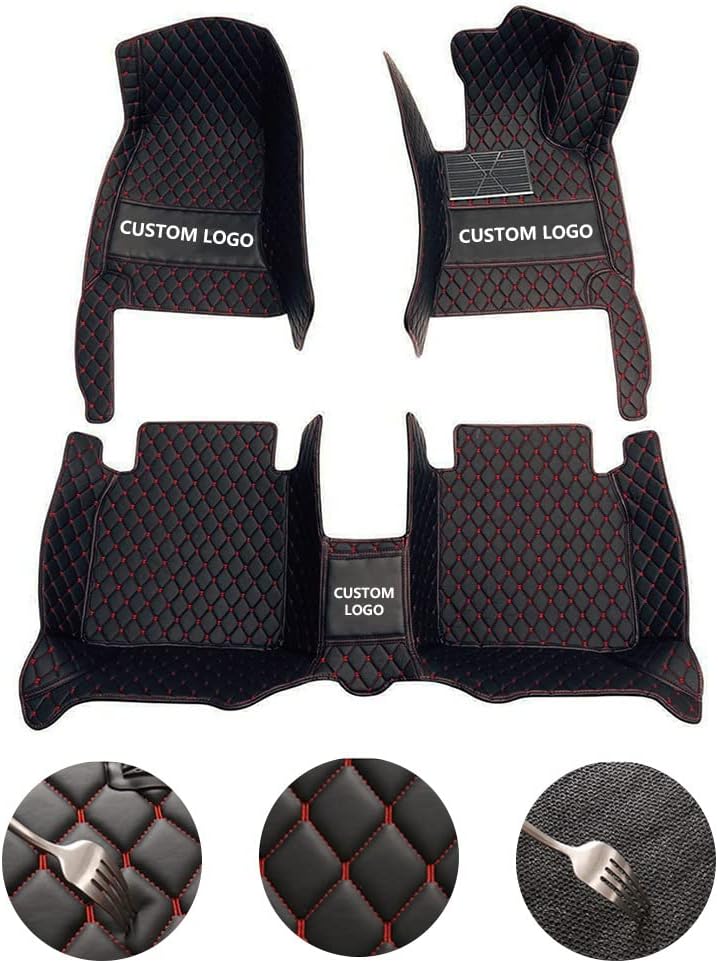 Custom All-Weather Protection Leather Car Floor Mats for Cars Sedan SUV Sports Car Waterproof Floor Mat (Black+Purple)