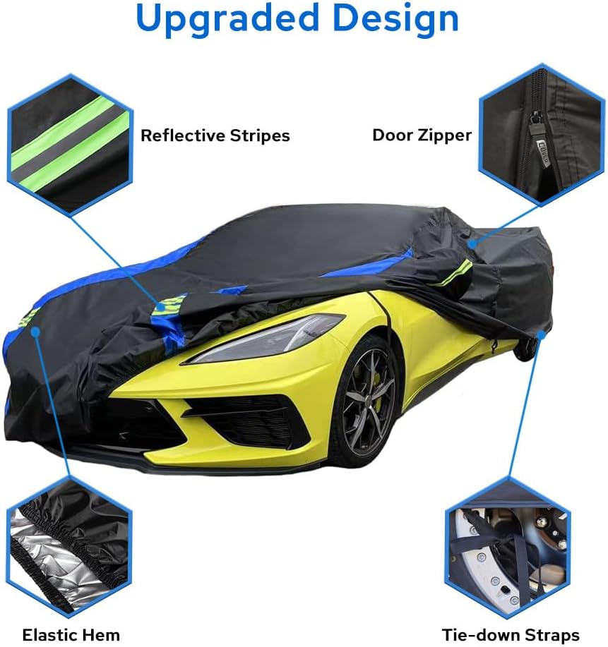 Avecrew for Chevrolet Corvette C4/C5/C6/C7 Car Cover Waterproof All Weather for Automobiles, Outdoor Full Exterior Covers Fit 1984-2019 Corvette C4/C5/C6/C7 with Windproof Strap and Driver Door Zipper