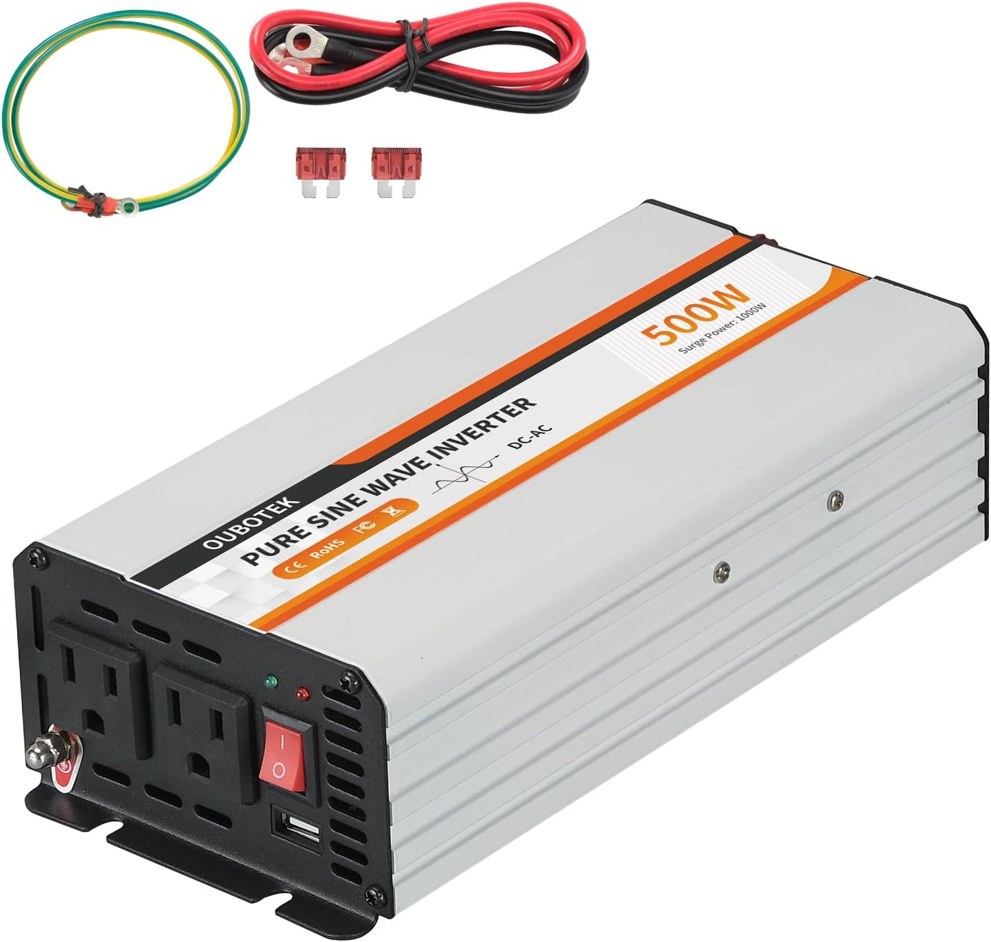 500W Power Inverter, DC 12V to 120V AC Converter for Vehicles Car, Pure Sine Wave Adapter with USB Port and 2 AC Outlets Car Charger for Laptop Smartphone Small Power Tool
