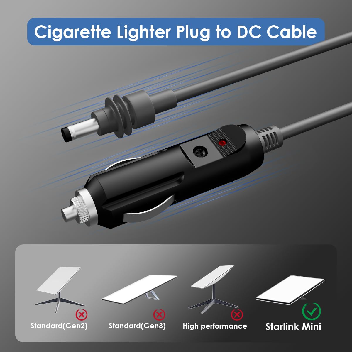 Starlink Mini Car Adapter Cable, 12V Cigarette Lighter to DC Power Cord, 10ft 18AWG Waterproof Charger for Starlink Mini Satellite Internet – 12 Volt Car Adapter (RV, Truck, Off-Grid Setup)