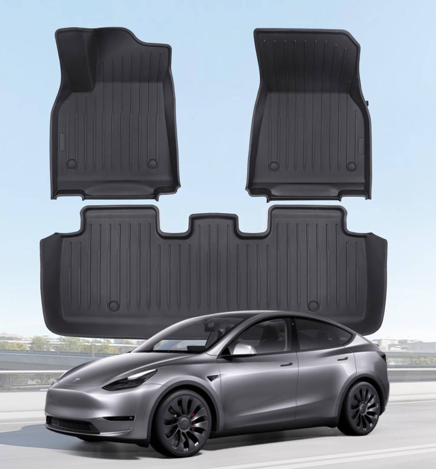 Floor Mats Fits for Tesla Model Y 5-Seat 2024-2020 - Custom Fit All Weather Front & Rear Row TPE Car Mats Floor Liners, 3-Piece (Not Fit 7-Seat)