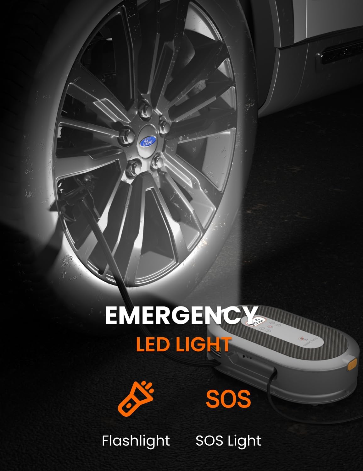 Giraffe Tools Tire Inflator Portable Air Compressor, 150 PSI 12V Car Air Pump with Digital Pressure Gauge, 13ft Cord Retraction Auto Tire Pump with Emergency LED Light for Bicycle, Motorcycle, Ball