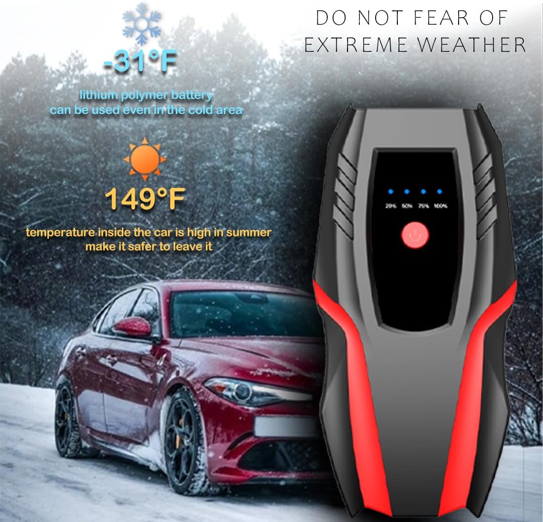 12v Auto Jump Starter Pack with Air Compressor, Peak Current 2000a, Car Lithium Battery Charger Jumper Box Tire Air Pump, Portable Power Bank for 8.0L Gas and 5.0L Diesel with Quick Charge