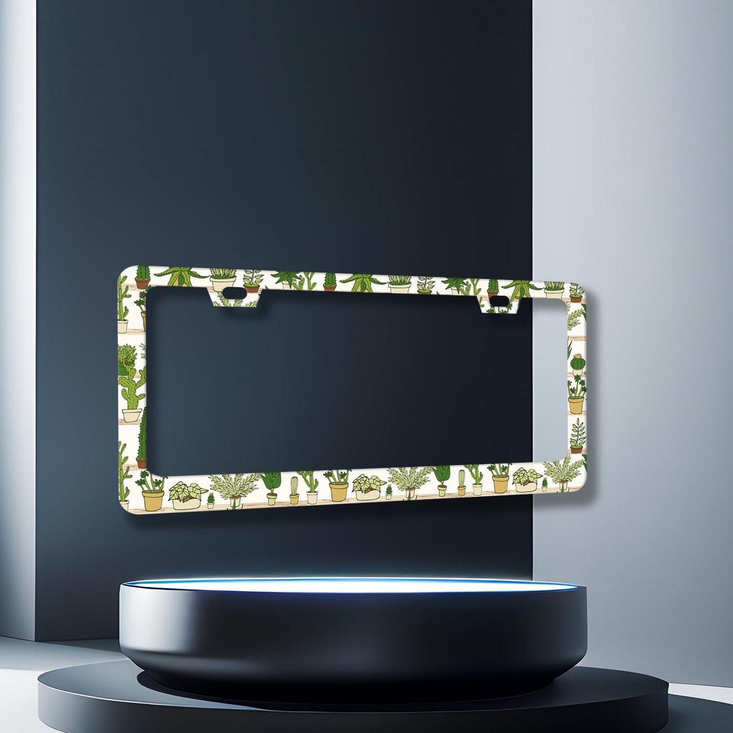 Cute Cactus License Plate Frame Tropical License Plate Holder Stainless Steel Funny Design Compatible with Standard License Plate for USA Canada 12.3" x 6.3" with 2 Screws