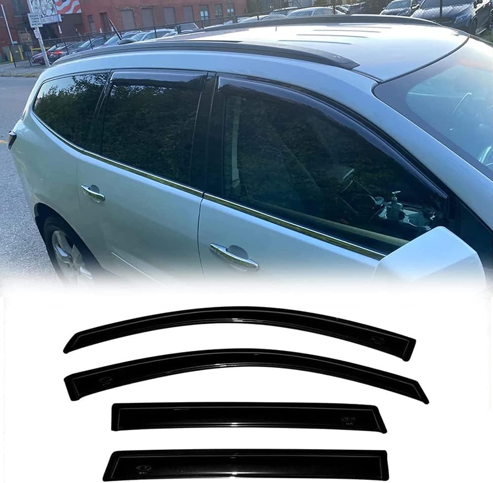 Side Window Deflector Visor Rain Guard,4pcs Outside Mount Tape-on Shatterproof Dark Smoke Window Shades fit for 2009-2017 Chevrolet Traverse 94161