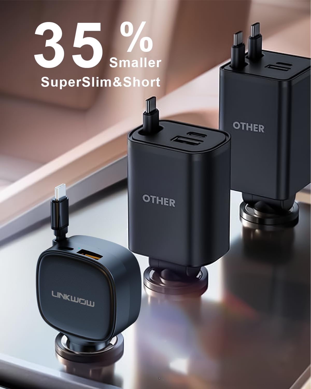 Retractable Car Charger USB C, 84W Max, Ultra-Compact, Type-C Fast Charger with Built-in Retractable USB-C Cable, Car Adapter for iPhone 16/15 Series, MacBook Pro/Air, iPad, AirPods Black