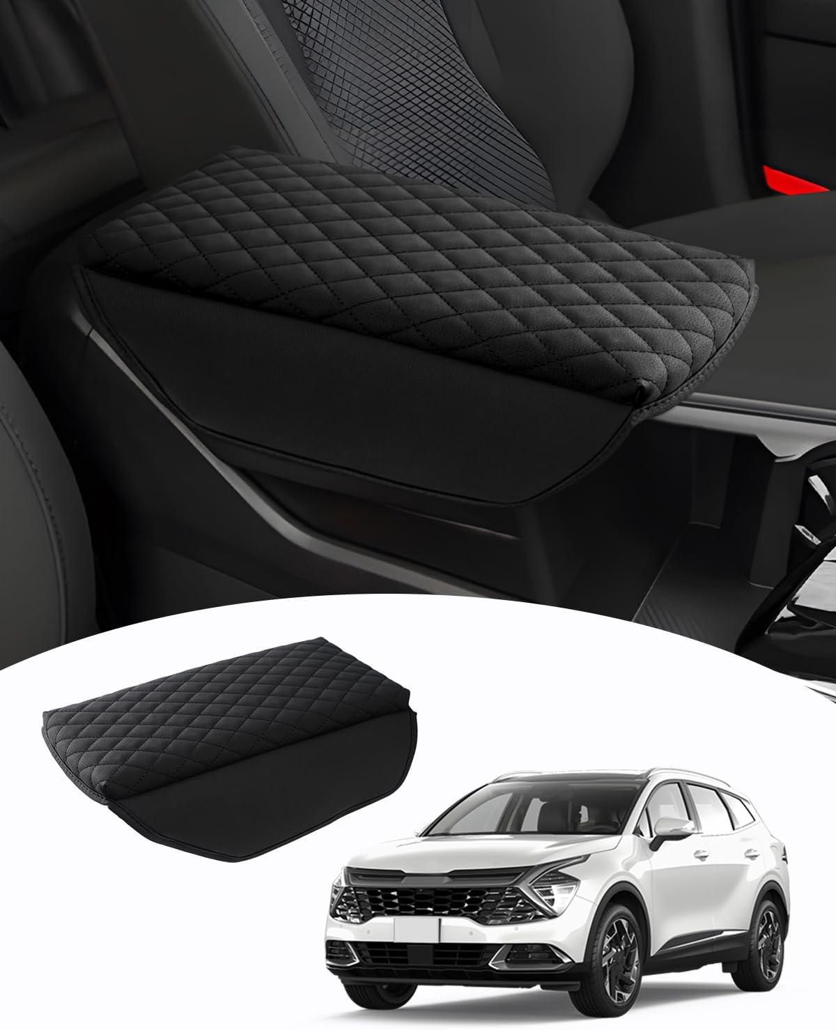 Shademax Custom for Center Console Cover Kia Sportage 2023 2024 2025 2026 Armrest Cover Center Console Cushion Pad PU Leather Armrest Seat Box Cover Protector Sportage Accessories Anti-Scratch Black