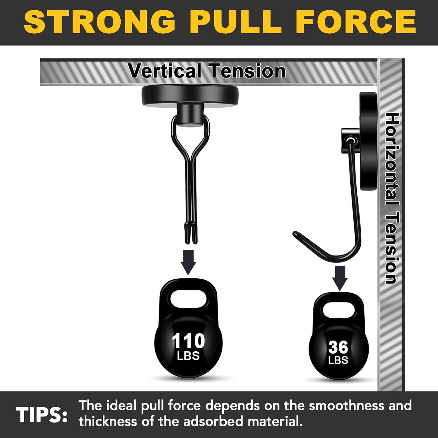 MIKEDE Magnetic Hooks, 110LB Heavy Duty Neodymium Black Magnet Hooks, Strong Swivel Magnetic Hooks Rust Proof for Indoor Outdoor Hangers Hanging, Fridge, Garage, Cruise, 6 Pack