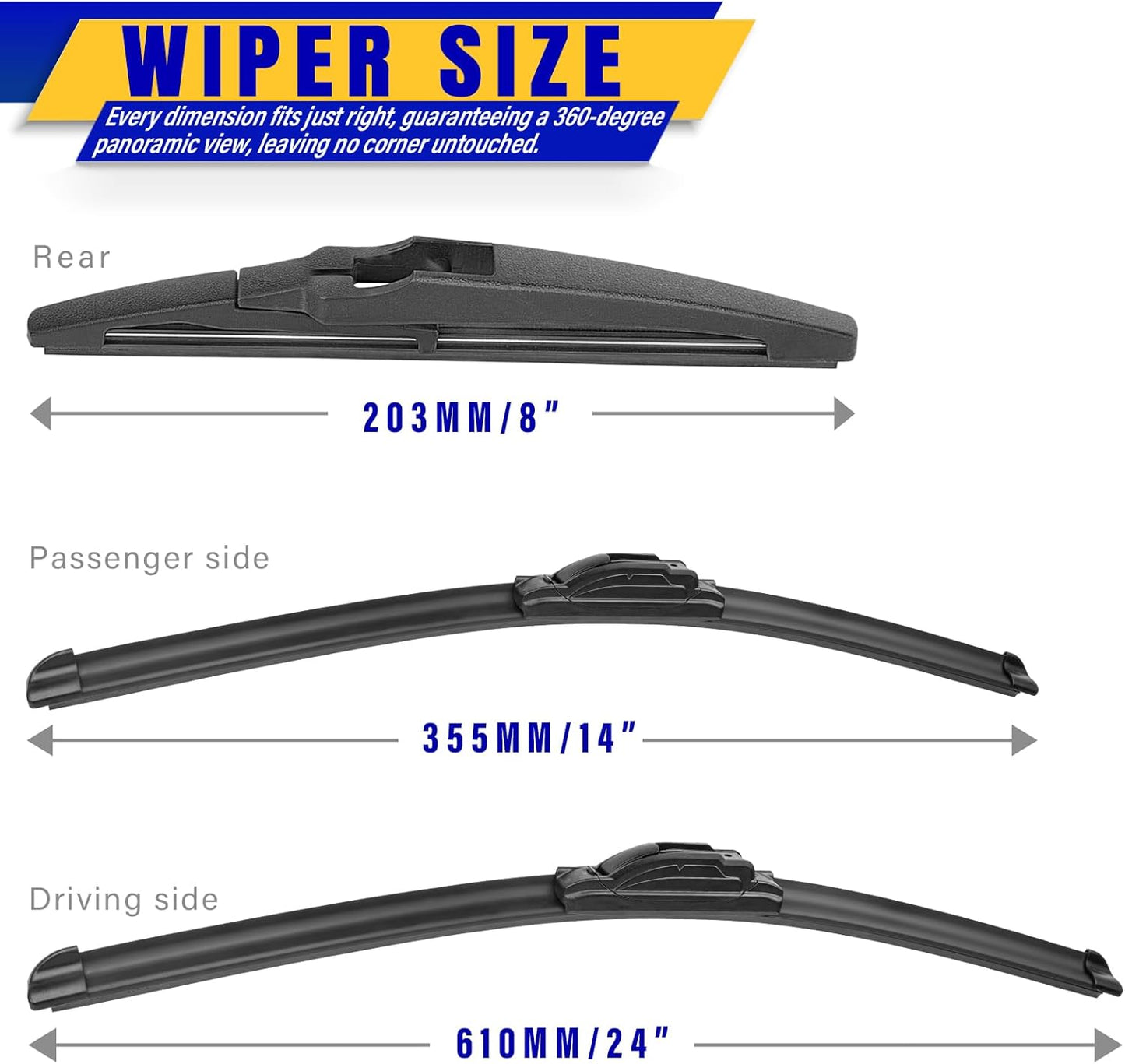 3 wipers Replacement for 2016-2021 Chevrolet Chevy Spark, Windshield Wiper Blades Original Equipment Replacement - 24"/14"/8" (Set of 3) U/J HOOK