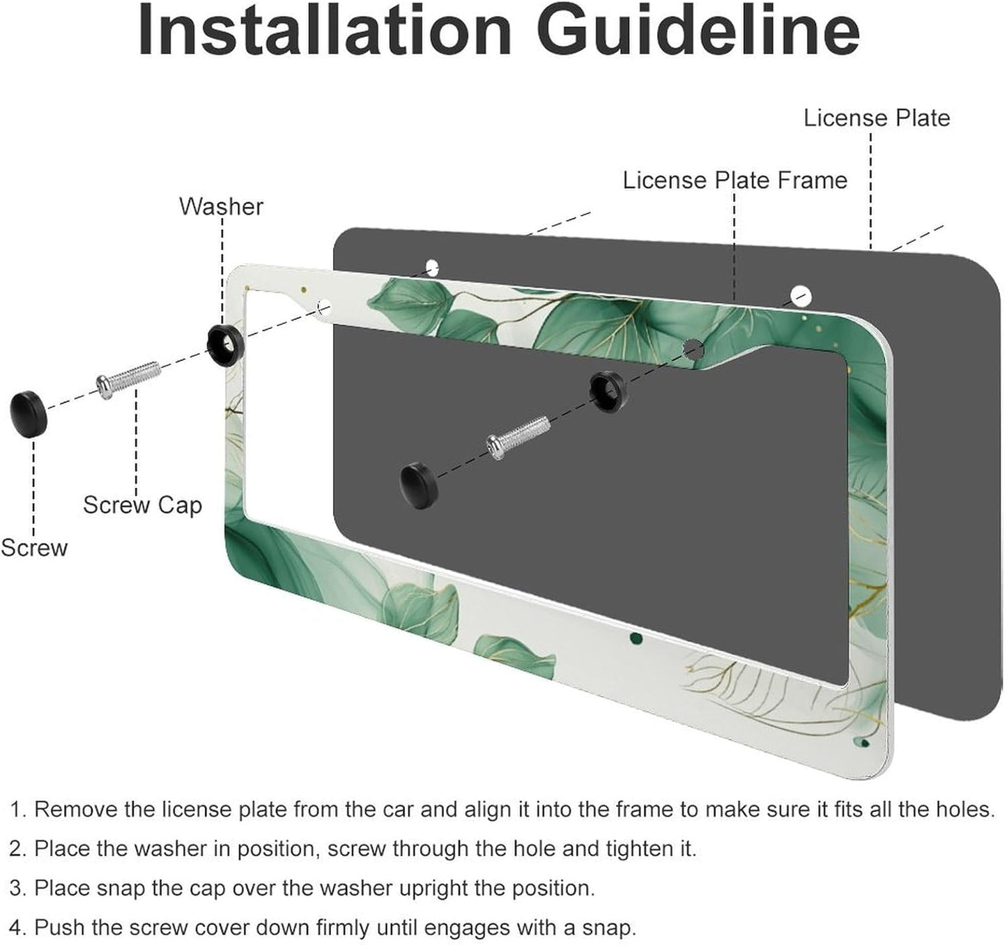 Watercolor Green Palm Leaves License Plate Frames - 2 Pcs Set 2 Holes Metal Aluminum Auto Car Accessories Decoration License Plate Frame 12.2 x 6.3 inch for Women Men Gift