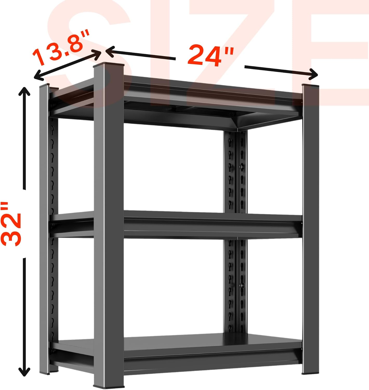 Garage Shelving Unit, 1200 lbs Load Capacity, Storage Shelves, Sturdy Steel Storage Shelf for Garage and Workshop, 32" H x 24" W x 14" D, Black