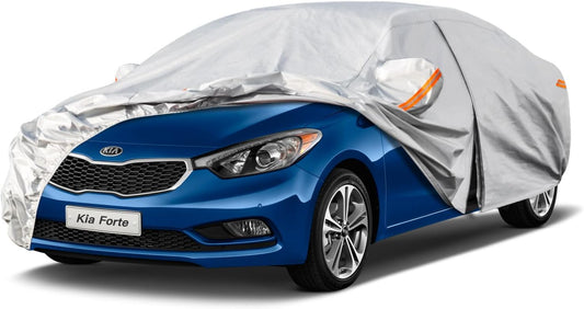 Kayme 6 Layers Car Cover Custom Fit for Kia Forte (2017-2025) Waterproof All Weather for Automobiles, Outdoor Full Cover Rain Sun UV Protection.Silver