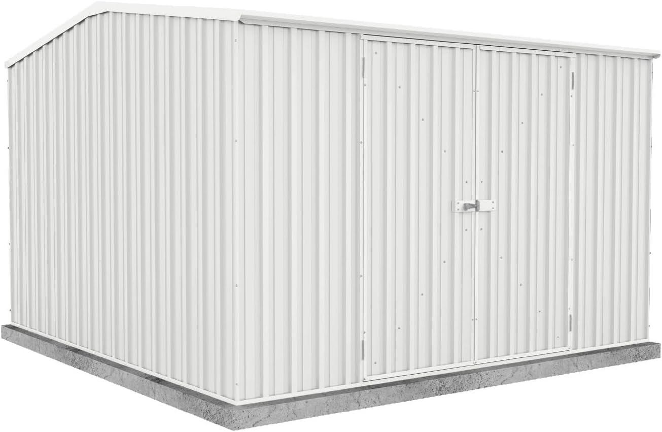 Absco Premier Storage Sheds, 10'x10' Metal Garage, DIY Backyard Shed, Utility Tool Storage, Weather & Wind Resistant Aluminum Panels & Steel Frame, Maintenance-Free, 12 Year Warranty, Surfmist White