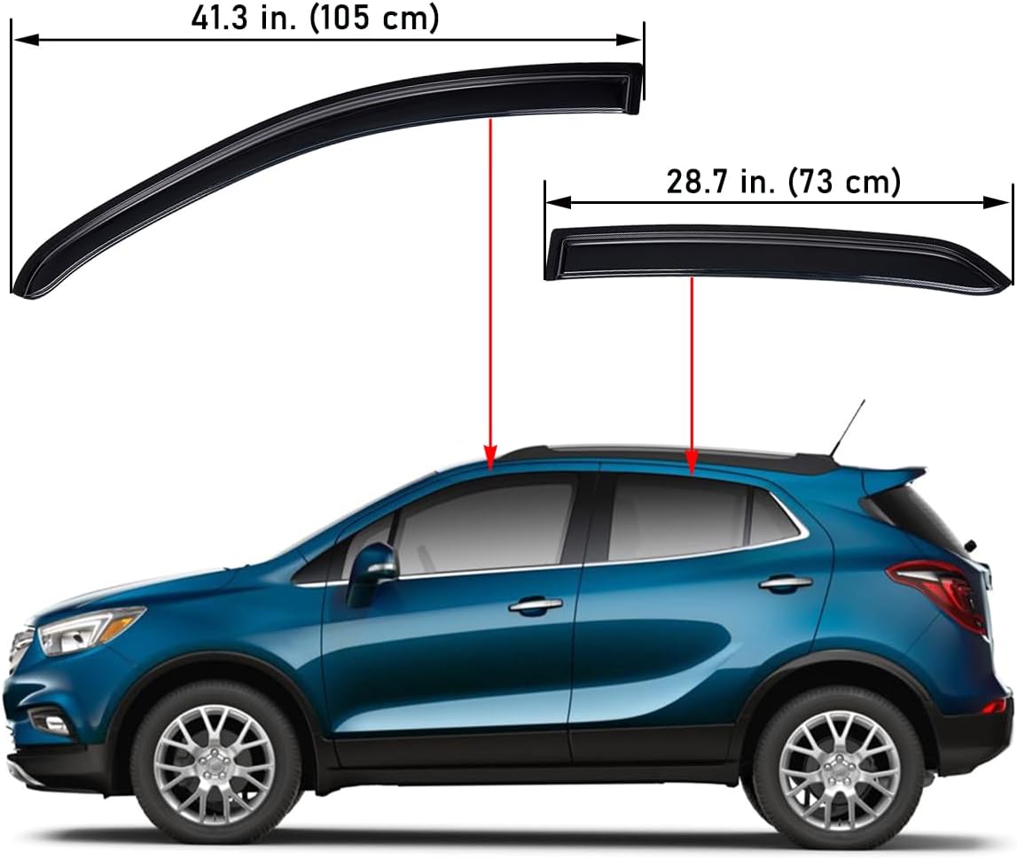Lightronic Extra Durable Outside-Mount Auto Vent Window Visor, Fit 2013-2022 Buick Encore (EXCLUDES Encore GX), 2013-2022 Chevrolet Trax, UV Protection Rain Guard, Original Wind Deflector, Smoke, 4Pcs