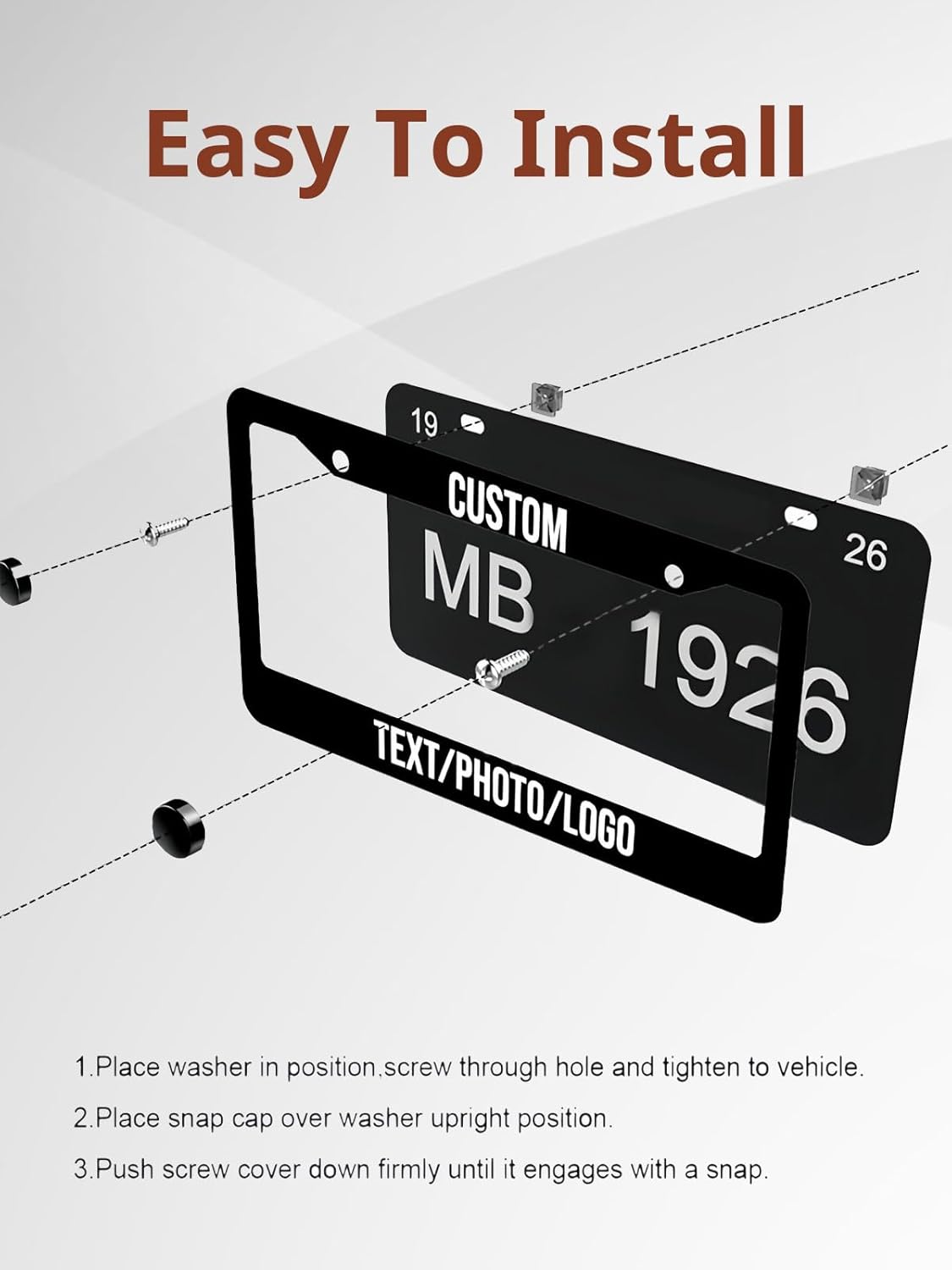 Custom License Plate Frame – Personalized License Plate Holder with Photo & Text – Rust-Proof Aluminum Car Tag Cover for Front/Rear, Car Accessory for Men & Women, Includes Screws, 12"x6" (2 Holes)