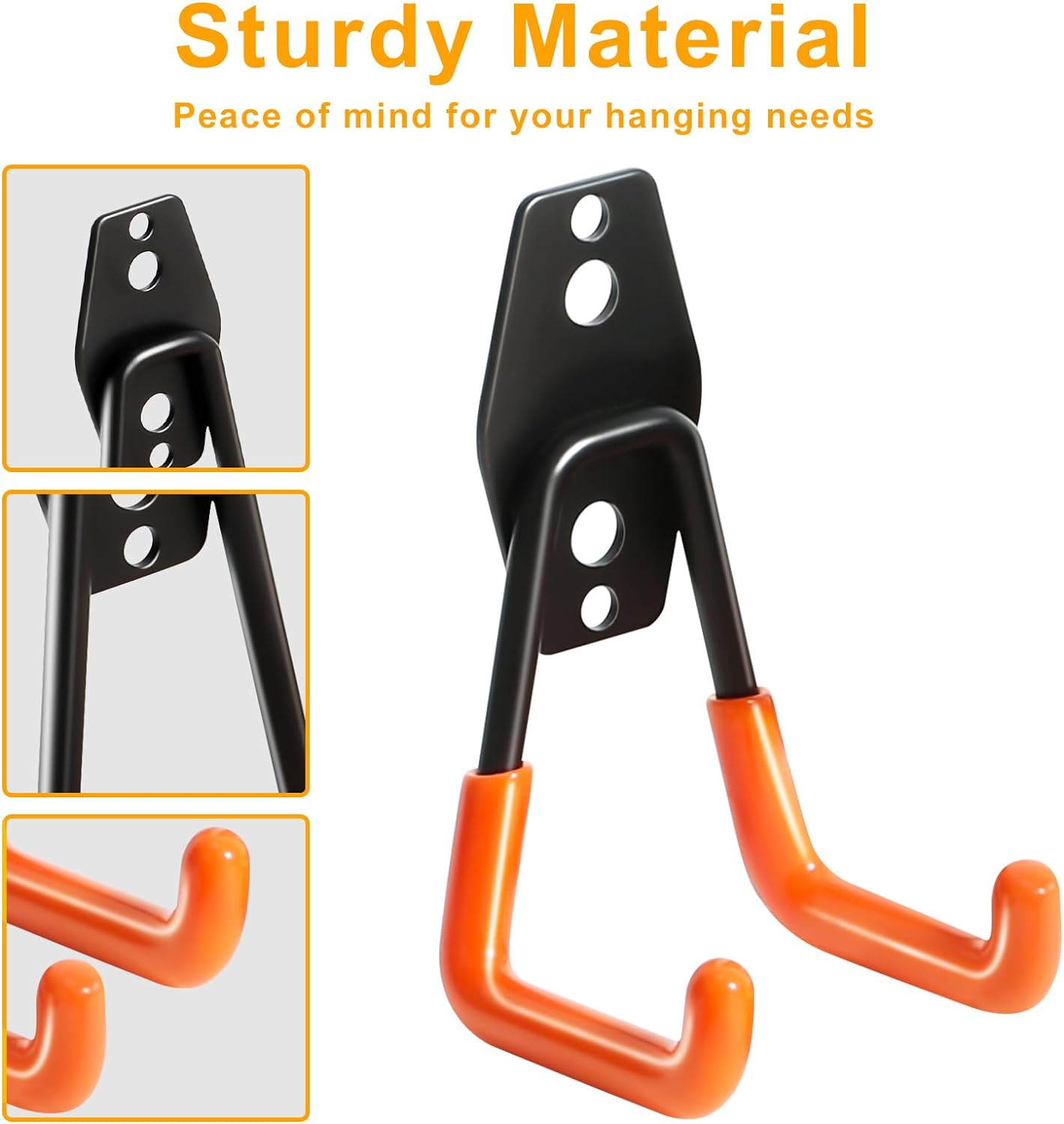KURUI Heavy Duty Wall Hook for Hanging, 2 Pack Garage Tool Organizer Wall Mount, Metal Garage Storage Hooks for Ladder,Extension,Garden Tool, Small Utility Hook, Hose Holder for Outdoor and Indoors