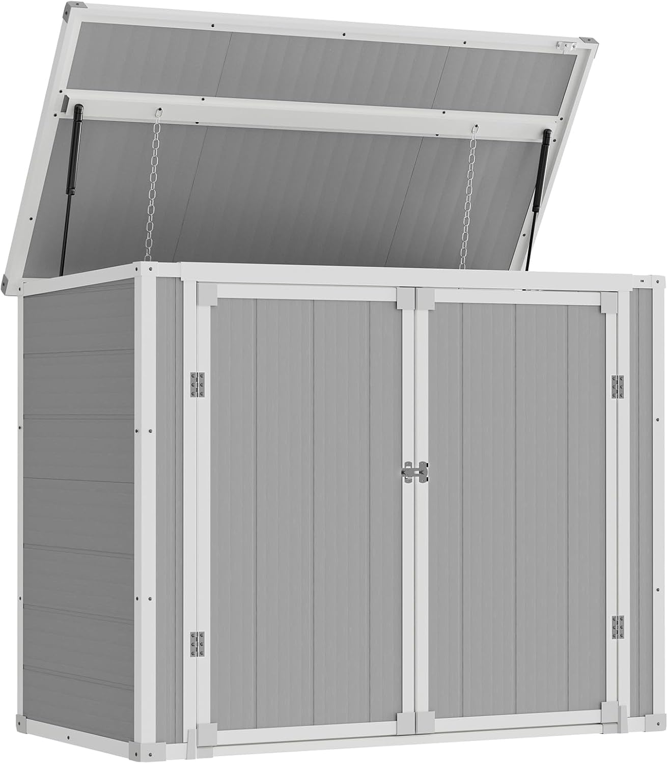 Amopatio 41 Cu Ft Horizontal Outdoor Storage Shed, Resin Trash Can Storage,Resin Shed for Garden Tools, Lawn Mowers, Garbage Cans, Patio Use, Grey