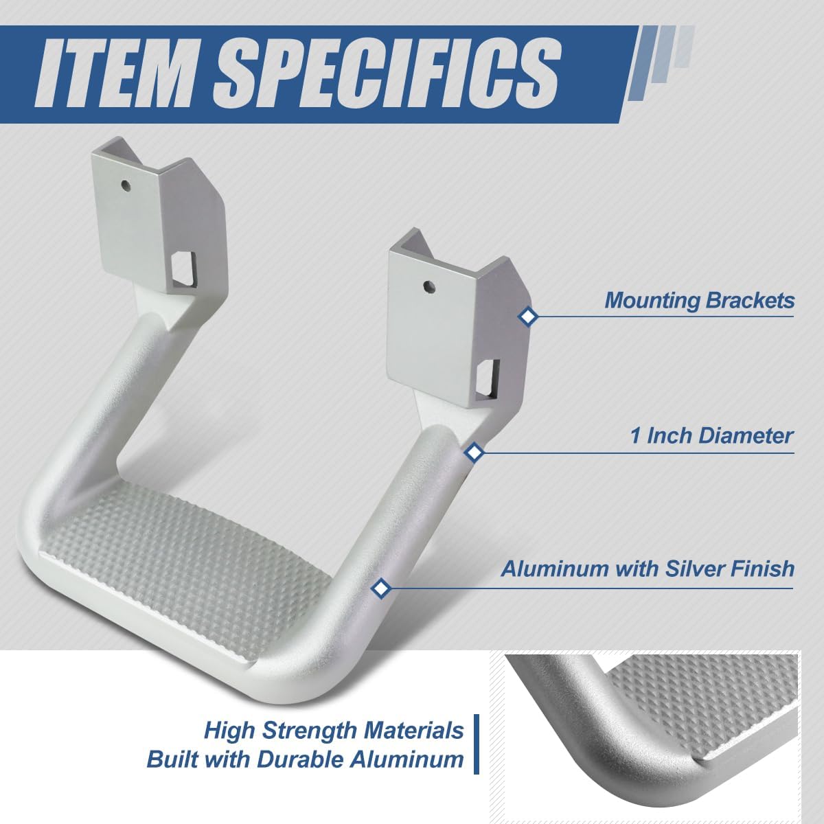 Auto Dynasty 1 Inches Universal Side Step with Mounting Brackets for Pickups & Trucks, Aluminum, Silver Powder Coated, Set of 2