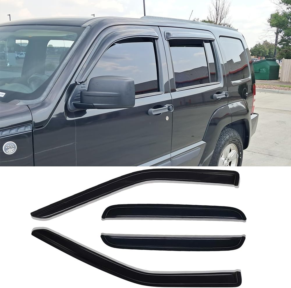 94964 Side Window Wind Vent Deflector,4pcs Outside Mount Style Sun Rain Guards Set,Dark Smoke Nice Window Visor fit for 2008-2014 Jeep Liberty
