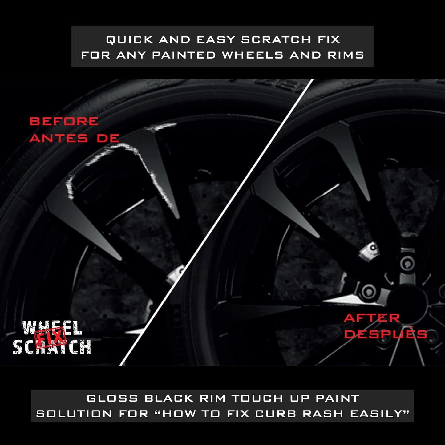 Gloss Black Rim Touch Up Paint Kit, Car Wheel Scratch Repair Kit, Wheel Touch Up Paint Pen, curb rim repair kit, curb rash repair Kit, Universal Rim Alloy Gloss Black Wheel Paint (Gloss Black)