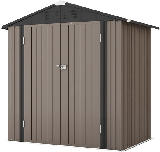 Patiowell 6x4 FT Outdoor Storage Shed, Garden Tool Storage Shed with Sloping Roof and Double Lockable Door, Outdoor Shed for Garden Backyard Patio Lawn, Brown