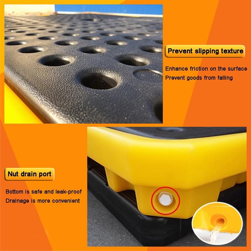 2 Drum Containment Spill Pallet, Polyethylene Low Profile Paint Bucket Tray, Industrial Garage Storage Detachable Shipping Leakproof Platform (Color : Yellow-2 Pack, Size : 26.2"x14.2"x4.7"
