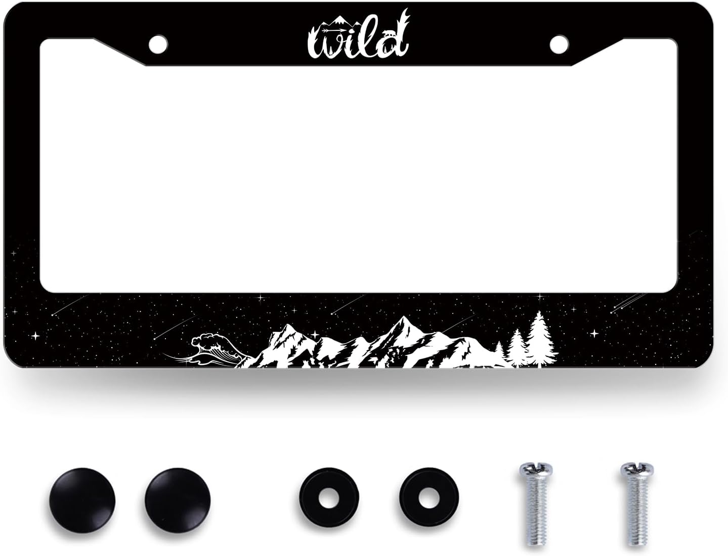 Mountains License Plate Frame Ocean Waves Forest Starry Sky License Plate Stainless Steel Mountain Car Accessory Funny License Plate Decoration Men Women Size 12.2" x 6.2" with Screw