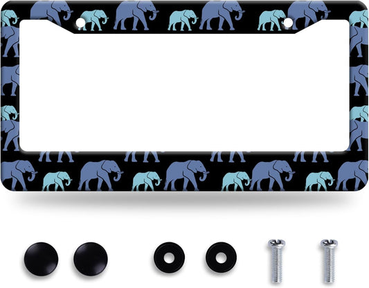 Elephant Family License Plate Frame Animal License Plate Stainless Steel Parts Colorful License Plate Decorative with Screws Size 12.3" x 6.3" Men Women