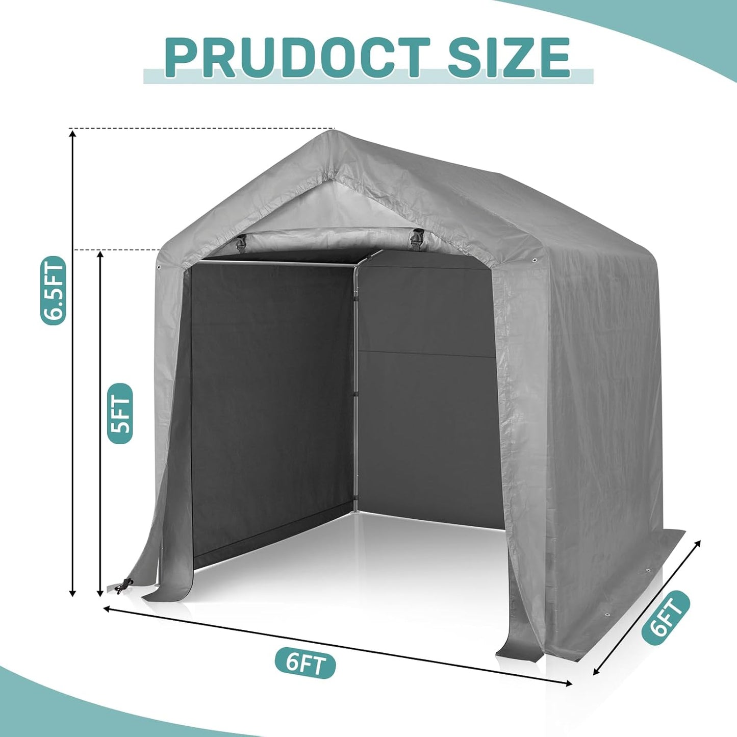 Outvita Outdoor Portable Storage Shed Tent, 6x6 ft Waterproof Carport with Roll-Up Zipper Door and Durable Galvanized Steel Frame, Ideal for Motorcycle, GTV, Bike, Wood Tool Lawn Mower Storage
