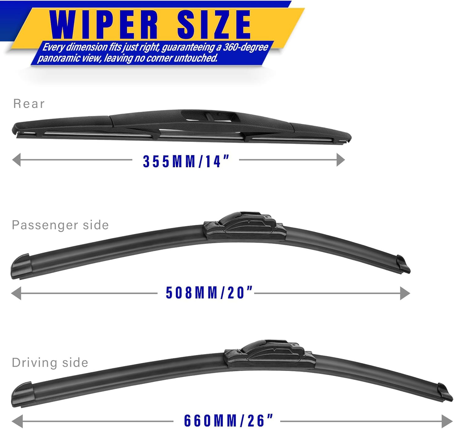 3 wipers Replacement for 2014-2020 Acura MDX, Windshield Wiper Blades Original Equipment Replacement - 26"/20"/14" (Set of 3) U/J HOOK