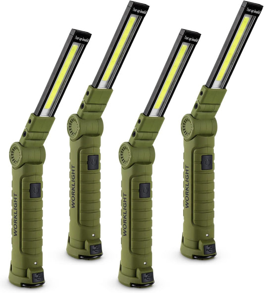 4 Pack Rechargeable LED Work Lights with Magnetic Base and 360° Rotation, 5 Modes for BBQ, Camping, Reading, and Car Repair