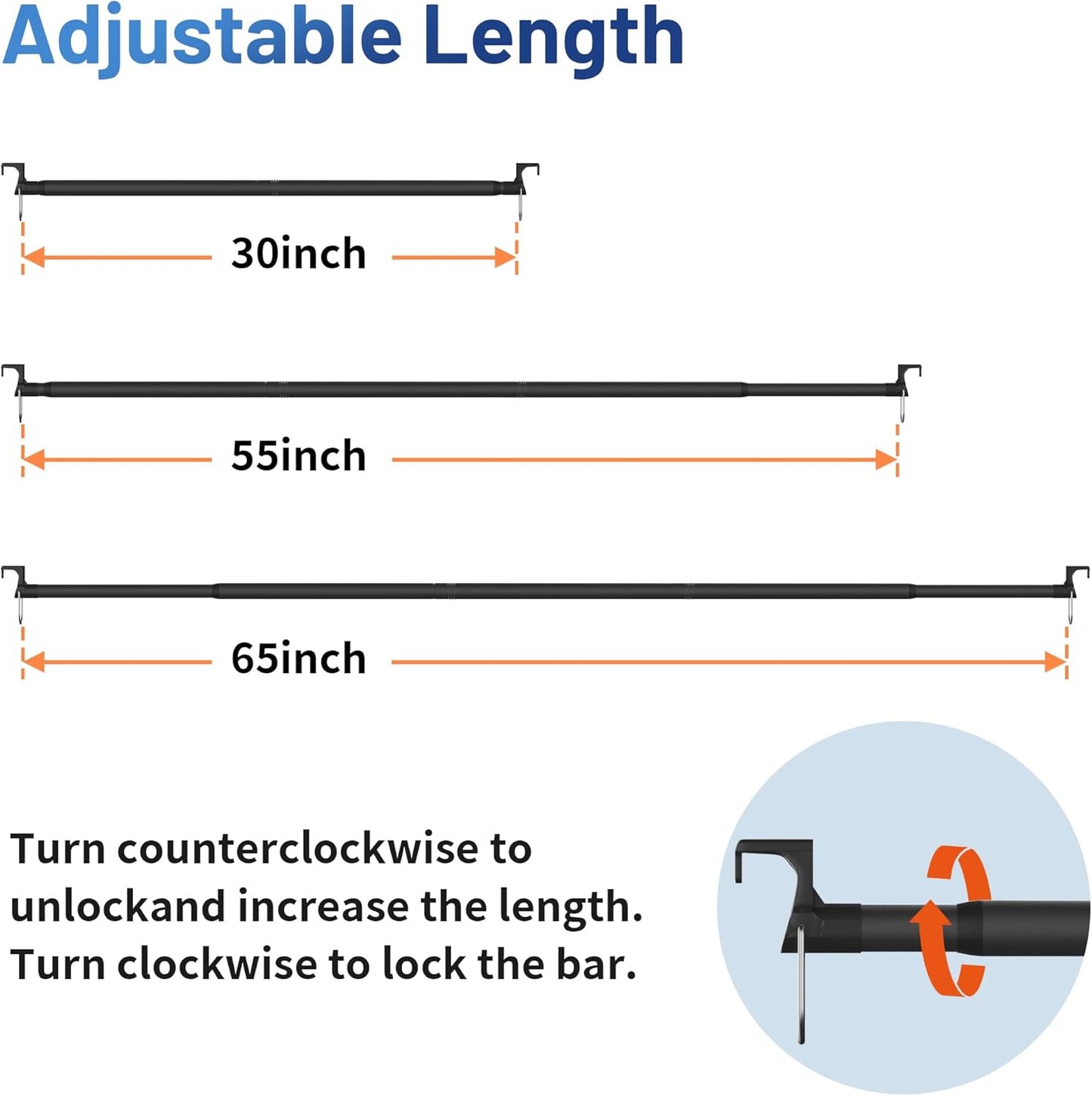 Car Clothes Hanger Bar - Heavy Duty Car Clothes Rack Expanded to 65 Inches - Adjustable Telescopic Clothes Rod for Car, Travel, Suv, Truck, Automotive