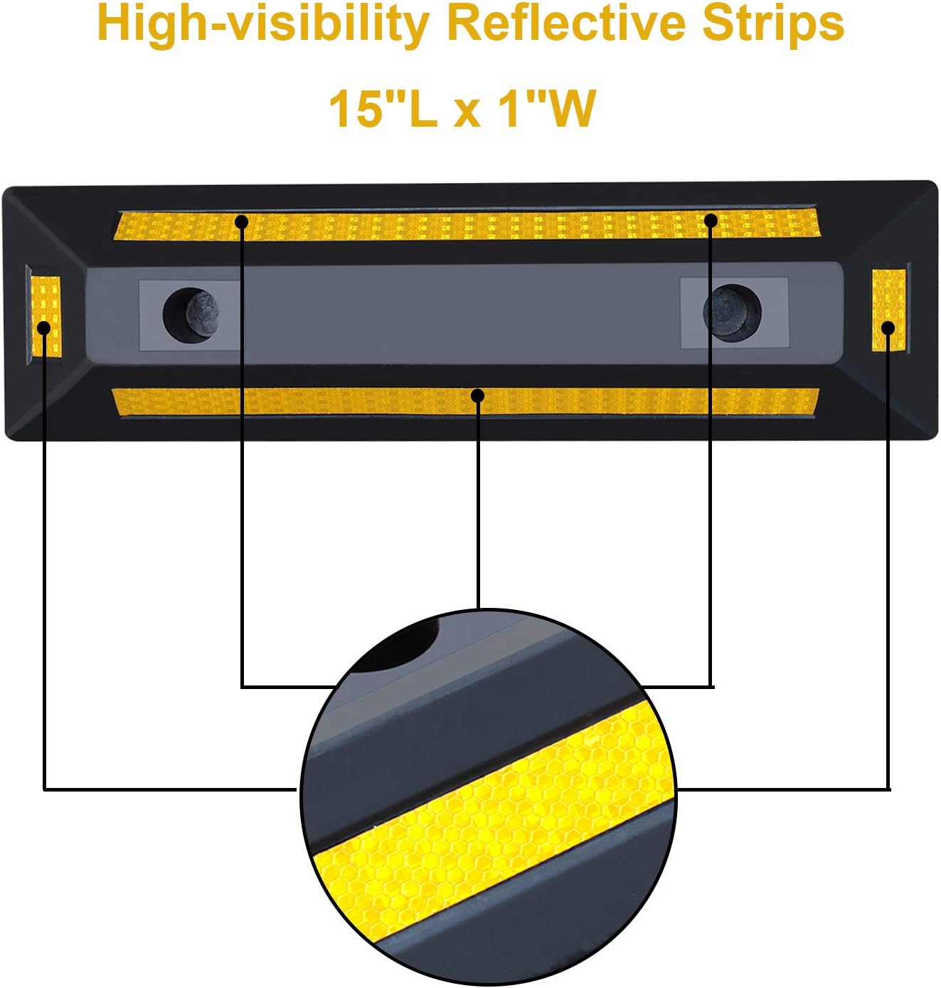 2 Pack Rubber Parking Guide Blocks Heavy Duty Wheel Stop Stoppers for Car Garage Parks Professional Grade Parking Rubber Curb w/Yellow Refective Stripes for Truck RV Trailer 21.25"(L)x5.7"(W)x3.54"(H)