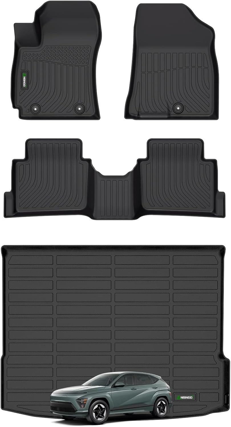 ANBINGO®Floor Mats Fit for Hyundai Kona 2024 2025(NO EV)&Cargo Liners All Weather Mats for Hyundai Kona TPE Car Mat Rugs for Kona Rubber Trunk Carpet for Kona Automotive Accessories