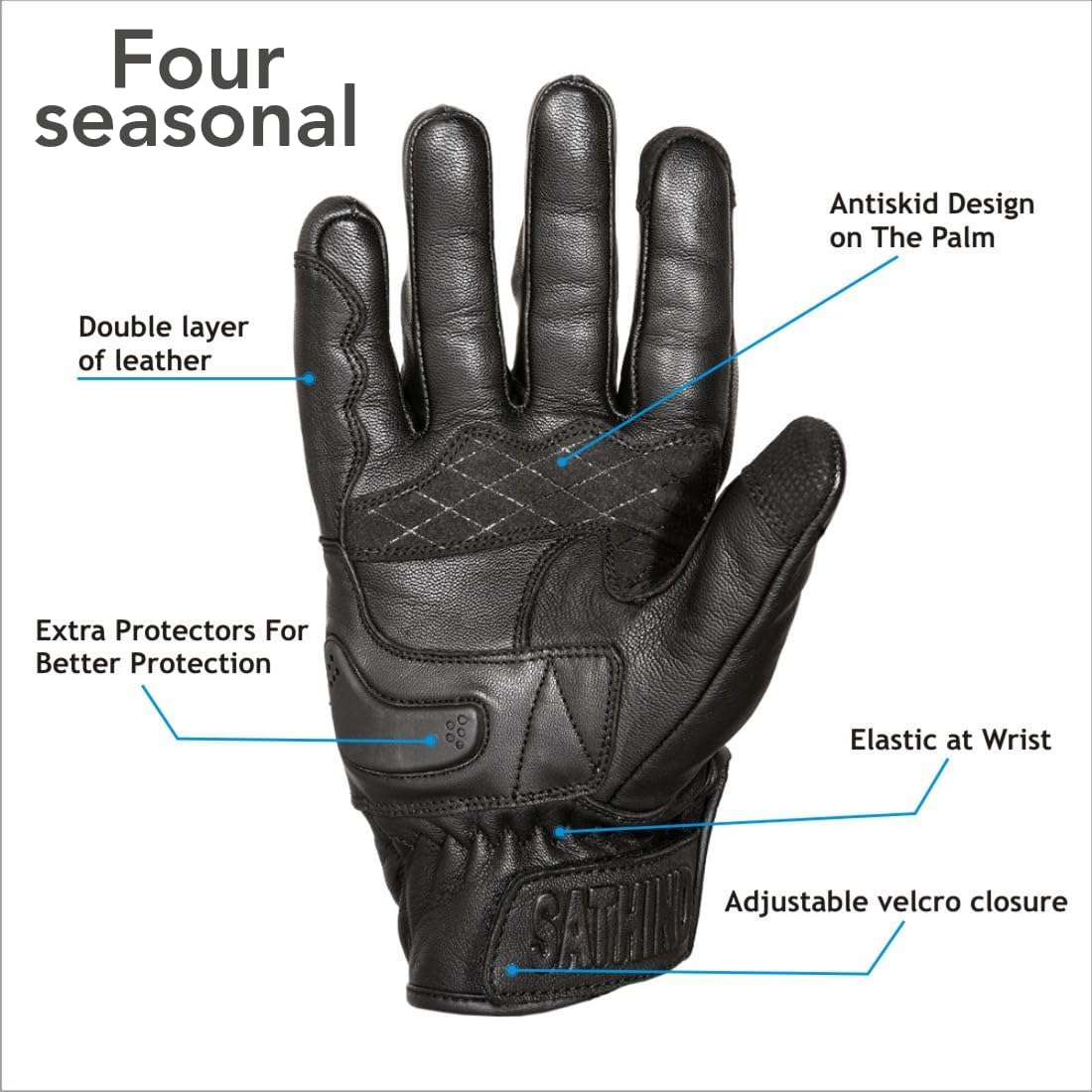 Leather Motorcycle Gloves for Men and Women | Touchscreen | Full Finger | Goatskin Leather Hard Knuckle Motorcycle Riding Gloves (Un-Perforated, X-Large)