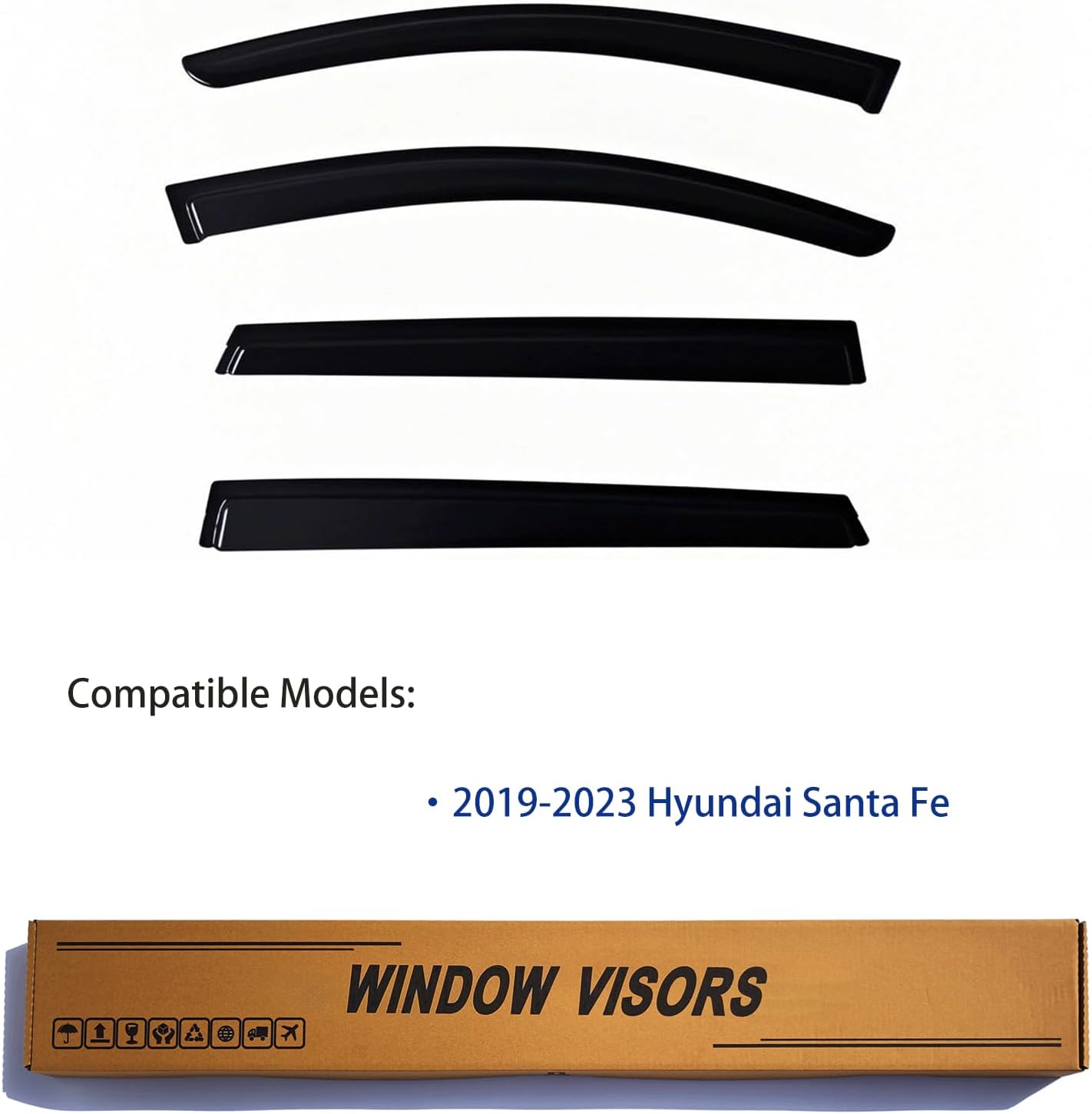 Window Visors Rain Guards fits 2019-2023 Santa Fe, Out-Channel Window Wind Deflectors Vent Shades Accessories, Dark Smoke 4 Pcs, 2020 2021 2022