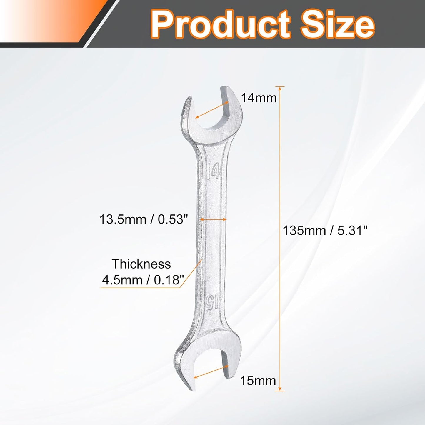 HARFINGTON Double Open End Wrench 14mm x 15mm Metric 15 Degree Offset Angle Small Flat Head Wrench Galvanizing Open Ended Spanner for Automotive Repair Furniture Assembly