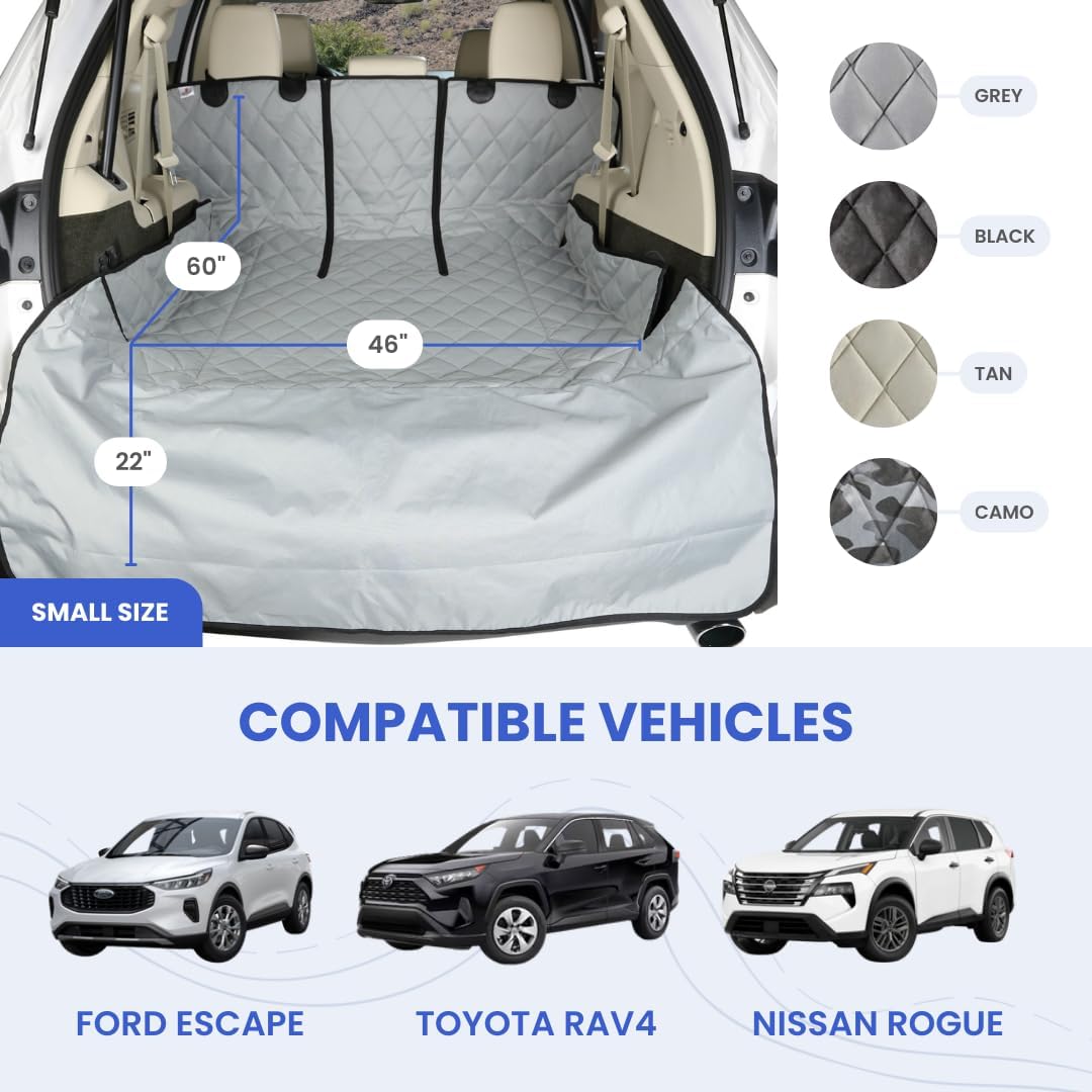 4Knines SUV Cargo Liner for Dogs, Trunk Mat for SUV, Durable Cargo Cover, Protector – Compatible with 60/40 Split Bench & Armrest Pass-Through, Waterproof, Machine Washable, Non-Slip (Small, Tan)