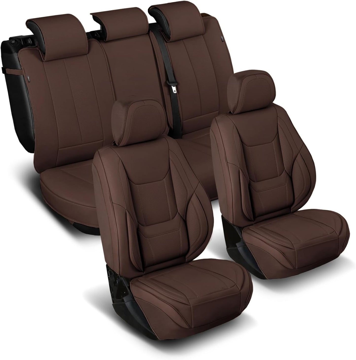 Coverland Custom Car Seat Covers Compatible with 2007-2013 Silverado 1500 Crew Cab, Extended Cab - Premium Leather Non-Slip Waterproof Interior Protector Full Set-Dark Brown [See Size Chart-Size X133]