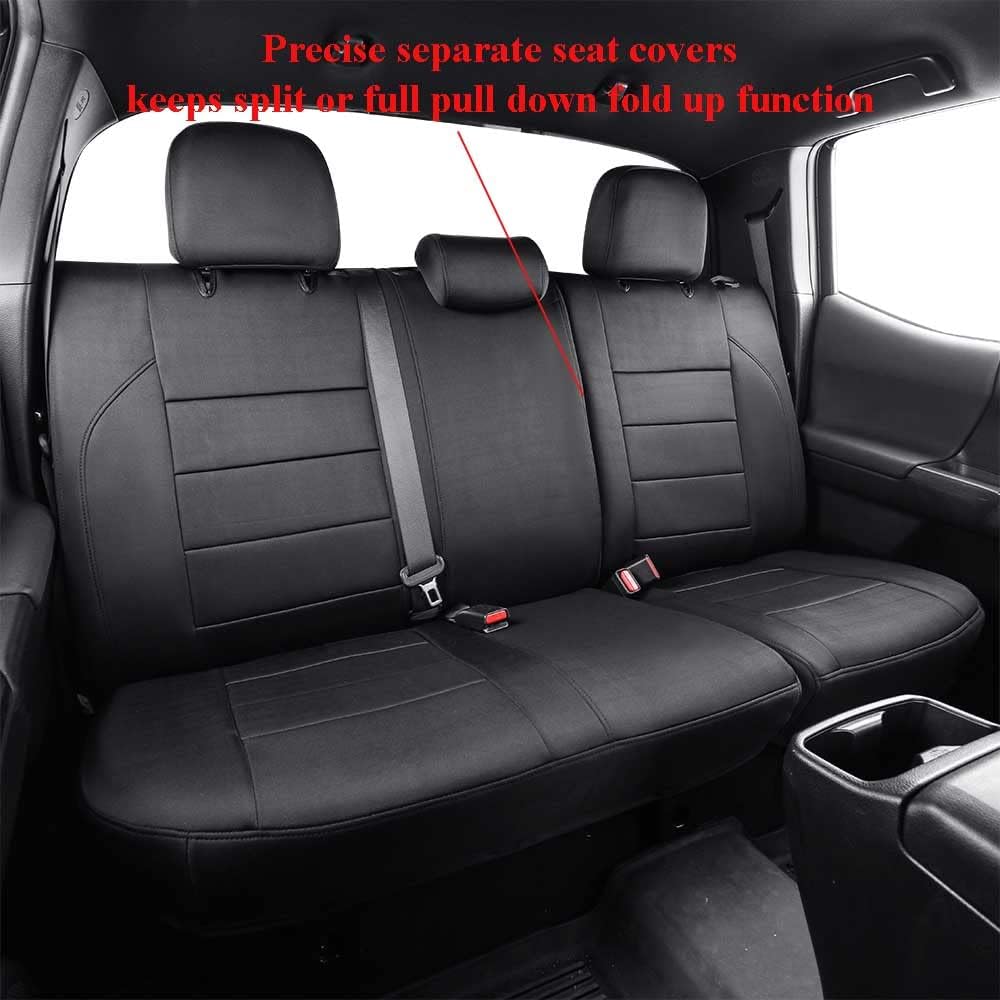 EKR Custom Fit Tacoma Neoprene Car Seat Covers for Select Toyota Tacoma 2016 2017 2018 2019 2020 2021 2022 2023 Double Cab/Crew Cab - Full Set, Neoprene (Black)