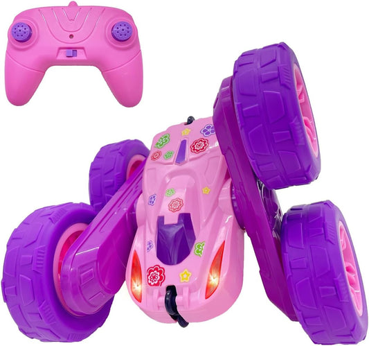 Threeking RC Stunt Cars Remote Control Car Toys with Lights Double-Sided Driving Gifts Presents 6 7 8 9 10 11 12 Year Old Girls Pink