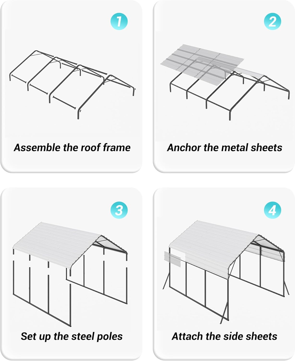 13 x 21 FT Metal Carport, Heavy Duty Carports Reinforced Frame and Steel Roof, All-Weather Shelter Canopy for Pickups, Boats, Cars, and Tractors