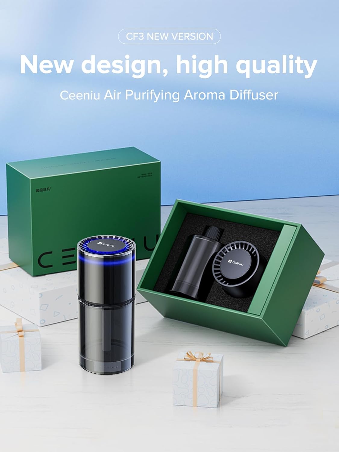 Ceeniu Car Air Freshener, CF3 Luxury Perfume Refill, 135ml Large Capacity for 6 months, Coconut, Natural French Fragrance with Plant Extracts, Diffuser Air Freshener, Premium Car Scent