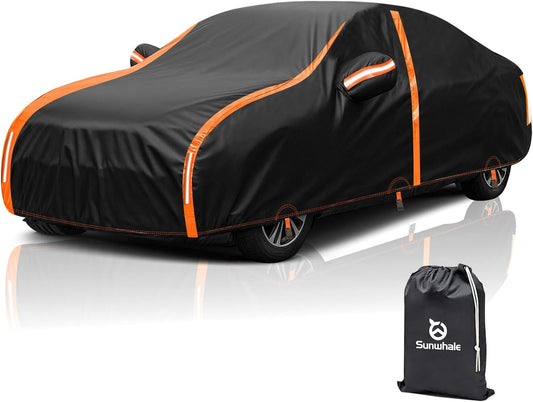 Car Cover Waterproof All Weather for Automobiles Winter Snowproof Rain UV Protection Heavy Duty Outdoor Sedan Car Cover & Car Snow Cover Universal Fit for Sedan Length Up to 185’’