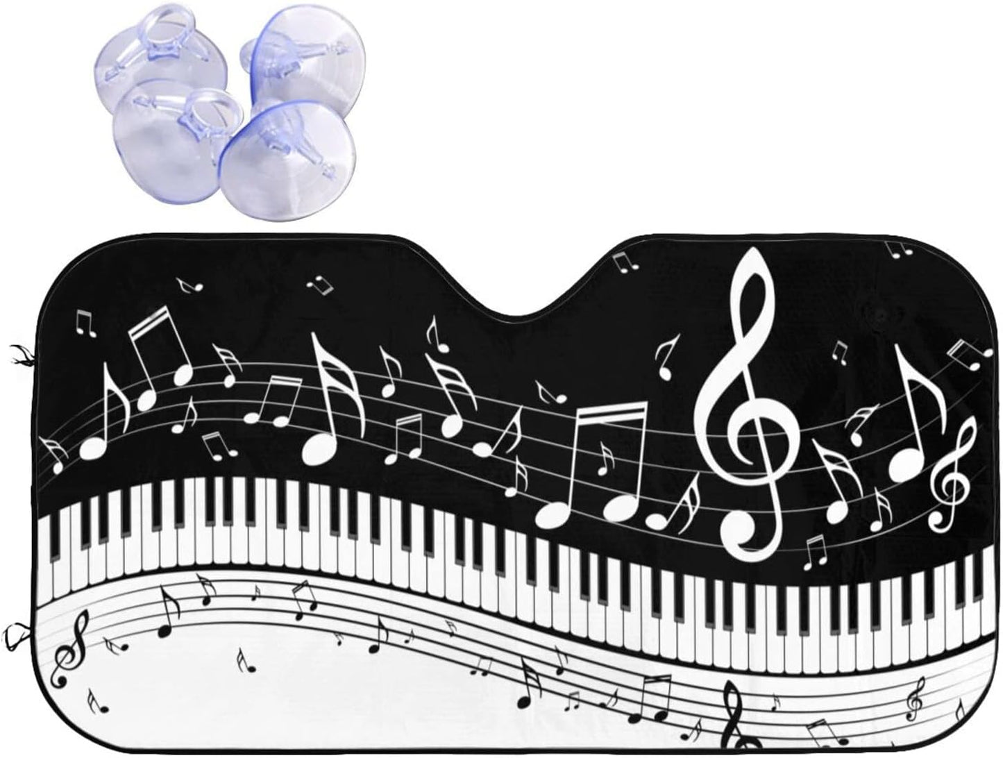 Black White Music Car Windshield Sunshade Front Window Sun Visor Protector Foldable Shield Cover for Truck SUV