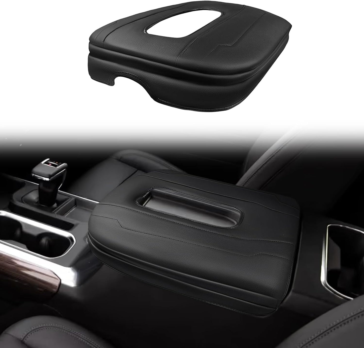 Muslogy Center Console Armrest Cover Compatible with Chevy Silverado & GMC Sierra 1500 2500 3500 2022-2025 Armrest Pad Arm Rest Cushion Vegan Leather Protector 1-Inch Extra Thick(Bucket Seat ONLY)